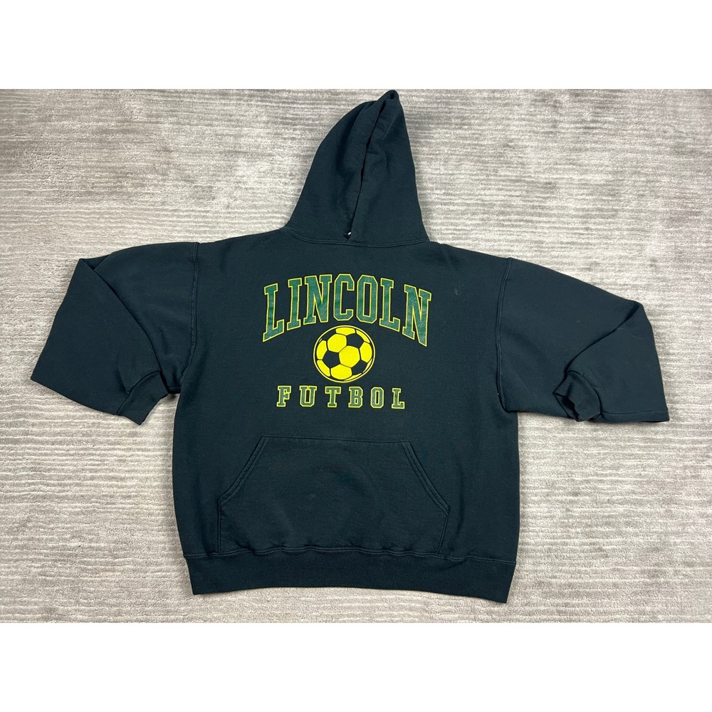 Jerzees Hoodie Mens L Black Lincoln Futbol Soccer Super Sweats NuBlend Graphic